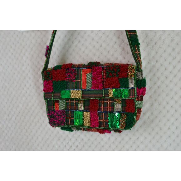 Anthropologie The Fiona Beaded Bag Holiday Plaid Edition - Picture 3 of 16
